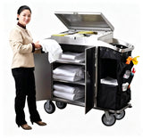 Commercial Stainless Steel Housekeeping Cart with Side Storage Bags