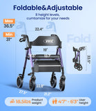 VOCIC Walkers for Seniors, Z21 Rollator Walker with Seat Supports 350lb, 8" Big Wheels for All Terrain, Ergonomic Arc Seat & 6" Ultra Backrest Foldable Walker, Dual Height Adjustment, Lightweight 2026