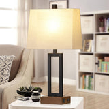 Lolikit Table Lamp for Bedroom Set of 2 with 2 USB Ports and AC Power Outlet, 23.5" Modern Bedside Lamp, Wood Nightstand Lamp with Linen Shade for Living Room Hotel Desk(LED Bulb Included)