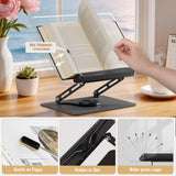 HAUTOCO Acrylic Book Stand, Adjustable Book Holder with 360° Rotating Base
