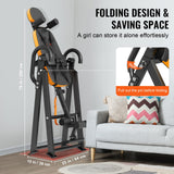 VEVOR Inversion Table, 300lbs Capacity Heavy Duty Inversion Table, Decompression Back Stretcher Machine, Strength Training Equipment with Headrest, Ankle Lock, Adjustable Protective Belt, Orange/Black