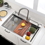 33 Inch Drop In Kitchen Sink - VOKIM 33X22 Inch Top Mount sink Workstation Stainless Steel Splash Guard 16 Gauge 10'' Deep Single Bowl Handmade Topmount Sink with Cutting Board& Strainer