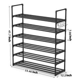 Hsscblet 6 Tiers Metal Shoe Rack,Adjustable Shoe Shelf Storage Organizer with Hooks,Stackable Boot & Shoe Storage,for Entryway,Hallway,Closet,Black