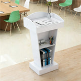 Conference Lectern, Classroom Podium Stand, Wooden Pulpit,White,+Drawer