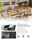 Oasbira Outdoor Dining Set, Patio Table and Chairs Set with Umbrella Hole, 7 Pieces HDPS + Aluminum Patio Dining Furniture Set for Backyard, Garden (Gray & Teak)