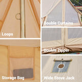 Canvas Bell Tent, Glamping Tent with Stove Jack, PVC Base, Mesh Window, 4 Season Use, Yurt Hot Tents for Camping, Family, Party,