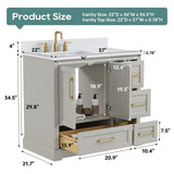 DELUXE LIVING 36 Inch Bathroom Vanity with Sink Combo, Solid Wood Frame with Mable Top & Backsplash, Fully-Assembled with Soft-Closing Doors & 4 Drawers, Greige