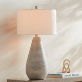 360 Lighting Julio Rustic Country Cottage Table Lamps 30" Tall Set of 2 Natural Gray Texturized Teardrop Off White Oatmeal Drum Shade for Bedroom Living Room House Bedside Nightstand Home