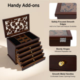 Apexonix Wood Jewelry Box 6-Tier Large Jewelry Organizer Cabinet with 5 Drawers Women Girls Storage Display Case for Necklace Rings Earrings Accessories, with Mirror and Lock (Without Mirror-brown)