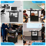 AV Cart with Wheels,Computer Cart,Rolling Height Adjustable Utility Cart with Pullout Laptop Keyboard Tray & Cord Management,for School,Maintenance Shop,Training Institution (52.8" Lx17.7 Wx41 H)