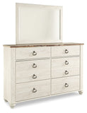 Signature Design by Ashley Willowton Vintage Smooth-Gliding 6-Drawer Dresser and Mirror with Safety Stop, Whitewash
