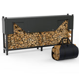 WALMANN Heavy-Duty 8 ft Firewood Rack with Waterproof Cover & Firewood Carry Bag, Outdoor Indoor Wood Log Holder for Fireplace, Patio & Porch, Sturdy Steel Fire Wood Storage Stand
