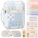 KOUDGY Bible Cover Case for Women Large Quilted Bible Carrying Bag with Handles Bible Study Supplies & Accessories Christian Gifts for Women(Cotton-Blue Patchwork, L)