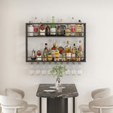 Woskar Wall Mounted Wine Rack, 2-Tier Wall Bar Shelves for Liquor Bottles, Metal Bottle Holder Wine for Wine Storage & Display (39.3×7.8×26in)