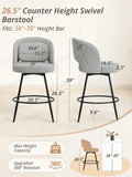 LUE BONA 26''H Swivel Bar Stools Set of 3, Counter Height Bar Stools with Backs, Lumbar Pillow and Black Metal Frames, Upholstered Modern Barstools for Kitchen Island, Linen Farbic, Gray