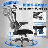 Keratee Ergonomic Office Chair, Home Computer Chair with 3D Adjustable Headrest and 4D Flip-Up Armrests, Adjustable Lumbar Support, Suitable for Office and Study, 8PC, Black