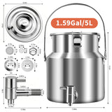 304 Stainless Steel Water Dispenser with Faucet, Thickened Milk Can with Handle, Sealing Ring and Instruction Manual, 5L Stainless Steel Water Jug for Milk, Water, Tea, Juice and Beverage Storage