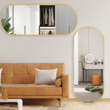 ZHUNFA Arched Full Length Floor Mirror, Oval Full Floor Mirror, Large Wall Mounted Arched-Top Body for Living Room, Bedroom, Bathroom, Entryway, Dressing Room (Gold, 64 * 21)