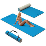 Yoga Mat Thick, 72"x32"x0.4"Th (10mm), Wide Non-Slip Exercise Mat with Carry Strap, Double-Sided POE Fitness Mat (Blue+Milk Coffee)