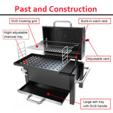 BBQCuker Portable Charcoal Grill with Warming Rack, Tabletop Charcoal Grill, Small BBQ Grill with Thermometer(100-800°F), Outdoor Charcoal Smoker for Camping, Picnic, Hiking, Beach and Travel