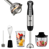 Camic Hand Blender, Cordless Immersion Blender with 6 Speeds, 4 in 1 Portable Mixer Electric Handheld Mixer with Blender, Chopper, Whisk, Frother for Soup, Smoothies, Baby Food and Puree (Black)