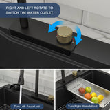 Lordear Granite Composite Kitchen Sink With Waterfall Faucet 33x22 Inch Drop In Kitchen Sinks Black Quartz Single Bowl Multifunctional Workstation Topmount Sink