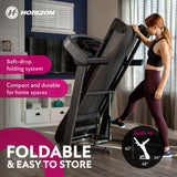 Horizon Fitness T202 Foldable Treadmill Running Machine with Incline, Fitness & Cardio, Lightweight Folding Treadmill with Bluetooth Speakers, EasyDial Controls, Tablet Holder, 325lb Capacity