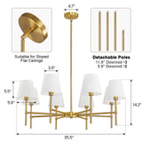 RUIYEY Dining Room Chandeliers Light - 8-Light Gold Modern Chandelier with Fabric Shade, Height Adjustable Mid Century Ceiling Lighting Fixture for Bedroom Kitchen Entryway Foyer
