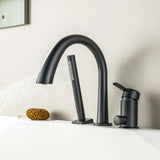 SUBEIXI Roman Tub Faucet with Hand Shower Matte Black 3 Hole Deck Mount Bathtub Faucet with Sprayer All Metal High Flow Bathtub Faucet Tub Filler High Arch Spout