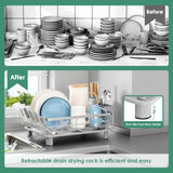 MOUKABAL Dish Drying Rack - Stainless Steel Dish Rack, Dish Racks for Kitchen Counter, Drying Rack Kitchen with Removable Utensil Holder, Drainboard and Glass Organizer (Grey)