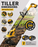 21V Cordless Tiller Cultivator, Battery Powered Tiller for Gardening with 2 x 3.0Ah Batteries & Charger, 9" Width, 6.7" Depth, Lightweight Rototiller for Raised Beds and Soil Preparation