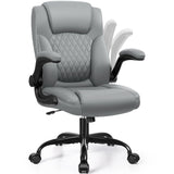 Leather Office Chair, PU Home Computer Desk Chairs with Ergonomic Back Support, 360°Swivel Free