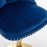 MOOLSUN Rotating Velvet Bar Stools Set of 6, Modern Padded with Nailhead Trim and Tufted Back, Adjustable Swivel Counter Height Stools for Kitchen Island, Bar, Club,Blue(Gold Base)