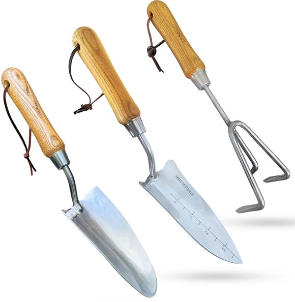 Garden Tool Set 3pc Hand Trowel Transplanter Cultivator – Heavy Duty Rust Resistant Stainless Steel
