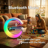 Smart LED Table Lamp,4-in-1 Wireless Charger with Speaker,Night Light, Alarm Clock, and Bluetooth Speaker with App Control, Ideal Gifts for Home, Office, Christmas(White)