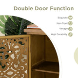 MFSTUDIO Brown Carved Cabinet, Entryway Buffet Cabinet with Storage