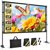 120 inch Outdoor Projector Screen with Stand, Portable Projector Screen Outdoor with Sand Bag, 16:9 4K HD Movie Screen with Carry Bag for Backyard, Camping, Theater