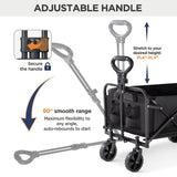 PASAMIC Collapsible Wagon 220 lbs, Heavy Duty Wagon Carts Foldable, Portable Wagons for Groceries, Beach Cart with All-Terrain Wheels, Black