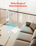 VEVOR Tower Fan Bladeless, 15.4ft/s Velocity Floor Fan that Blows Cold Air, 80° Oscillating 8-Speed Fans, 8H Timer, Standing Fans with H13 HEPA Filtration, Remote Control & Air Purification Mode