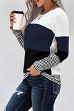 Daspkuwy Womens Sweaters Oversize Big Tunic Pullover Loose Fitting Womens Tops Long Sleeve Casual Striped College Cloths Teenager Shirts Navy XXL