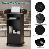 Podium Stand with Metal Wheels Wooden Lectern Podium Stand Portable Pulpit Standing with Storage Mobile