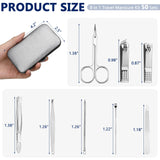 Geosar 50 Set 8 in 1 Travel Manicure Kit Bulk Professional Nail Clippers Pedicure Nail Care Tools Grooming Stainless Steel Set with Portable Travel Case, Gift for Valentine Men Women(Sliver)