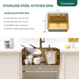 Drop In Kitchen Sink 27 Inch Gold Top Mount Sink 16 Gauge Stainless Steel 2-Hole Deep Single Bowl Kitchen Sinks 27"X22"X10"
