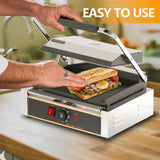 HTTSICHI Commercial Panini Press - 2200W Commercial Electric Panini Sandwich Grill w/Nonstick Coating & Adjustable Temp, Panini Grill Press w/ 14"x9" Cooking Pan, Double-sided Heating