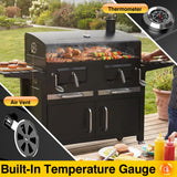 Bestfire 63" Oversized Charcoal BBQ Grill & Smoker, Large Outdoor Grill with 2 Individual Lifting Charcoal Trays, Cabinet-Style Charcoal Grills with Foldable Side Tables, 4 Wheels, Asadores de Carbon