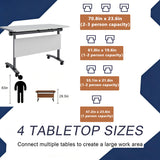 Rolling Mobile Conference Tables, Folding & Modular Design, Training Seminar Tables for Office, School Classroom, Library & Meeting Rooms, White 55.1IN 4-Person