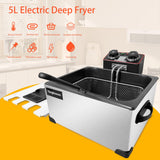 5L 1300W Deep Fryer with 3 Baskets, Yangbowan Electric Deep Fryer for Home Use, with Time & Temperature Control, Stainless Steel Lid with Viewing Window and Perfect for Kitchen, Fish Fry