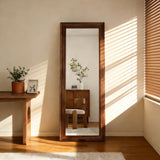 ZHUNFA Full Length Mirror,65x22 Inch Full Length Mirror Wall Mounted,Vertical Hanging,Leaning Standing for Bedroom,Living Room,Rectangular Wooden Frame,Wood Brown Color.