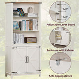 Joaxswe 5 Tier Bookshelf 70in Tall Bookcase with Barn Doors and Storage Cabinet