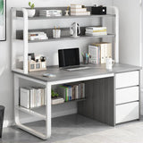 Industrial Computer Desk with Cage and Bookshelf 9 Inch Home Office Desk 3 Drawer Workstation for Study and Office Grey Finish Modern Design